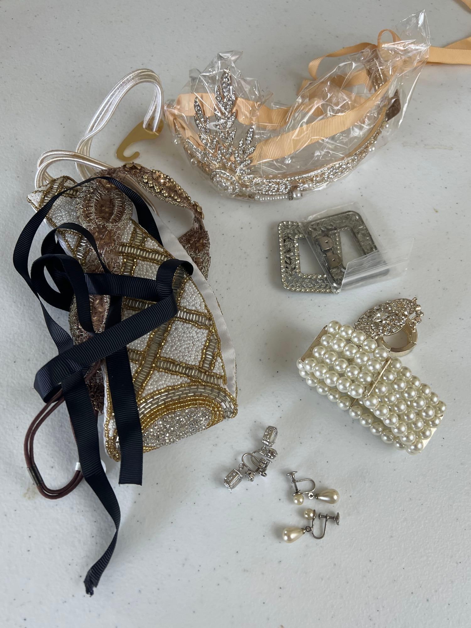 Collection Of Art Deco Inspired Head Pieces, Sterling Silver Earrings, Shoe Buckles, And More (1 of 5)