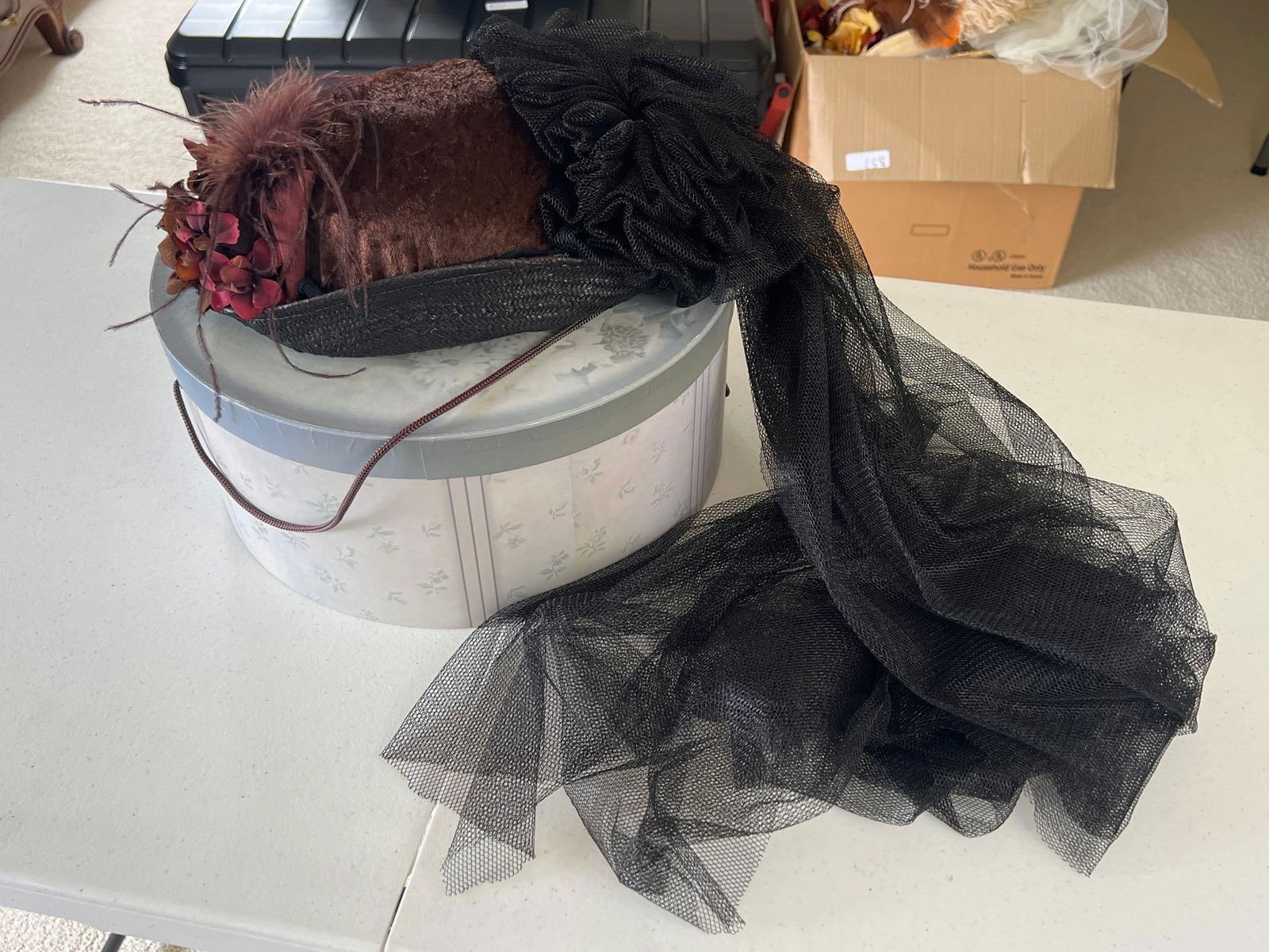 Hopeless Romantic Victorian Inspired Hat: Hopeless Romantic Victorian Inspired Hat. Brown Velvet With Feathers, Flowers, & Netting. NWT