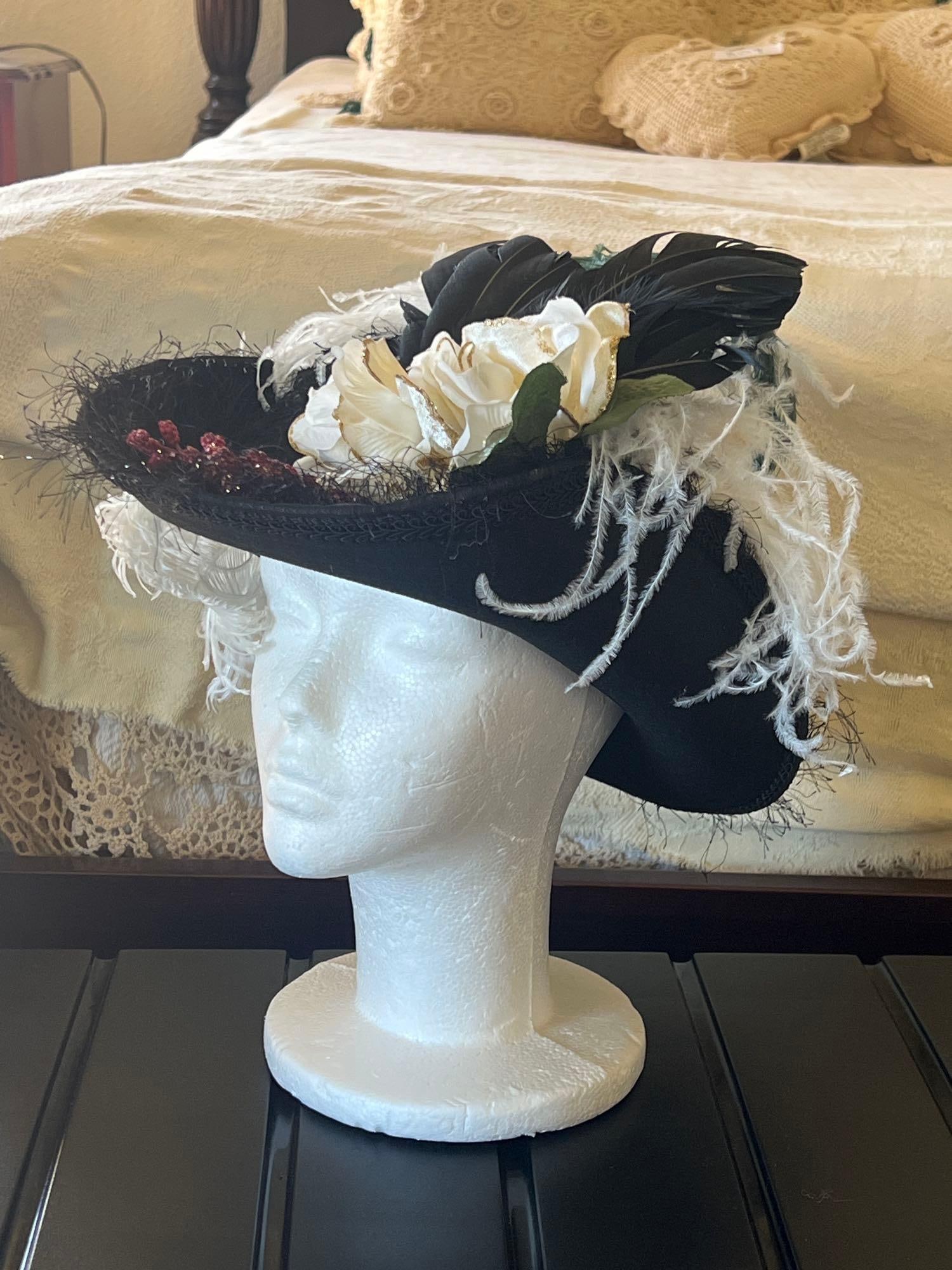 Antique Inspired Wool, Feather & Floral Hat (1 of 7)