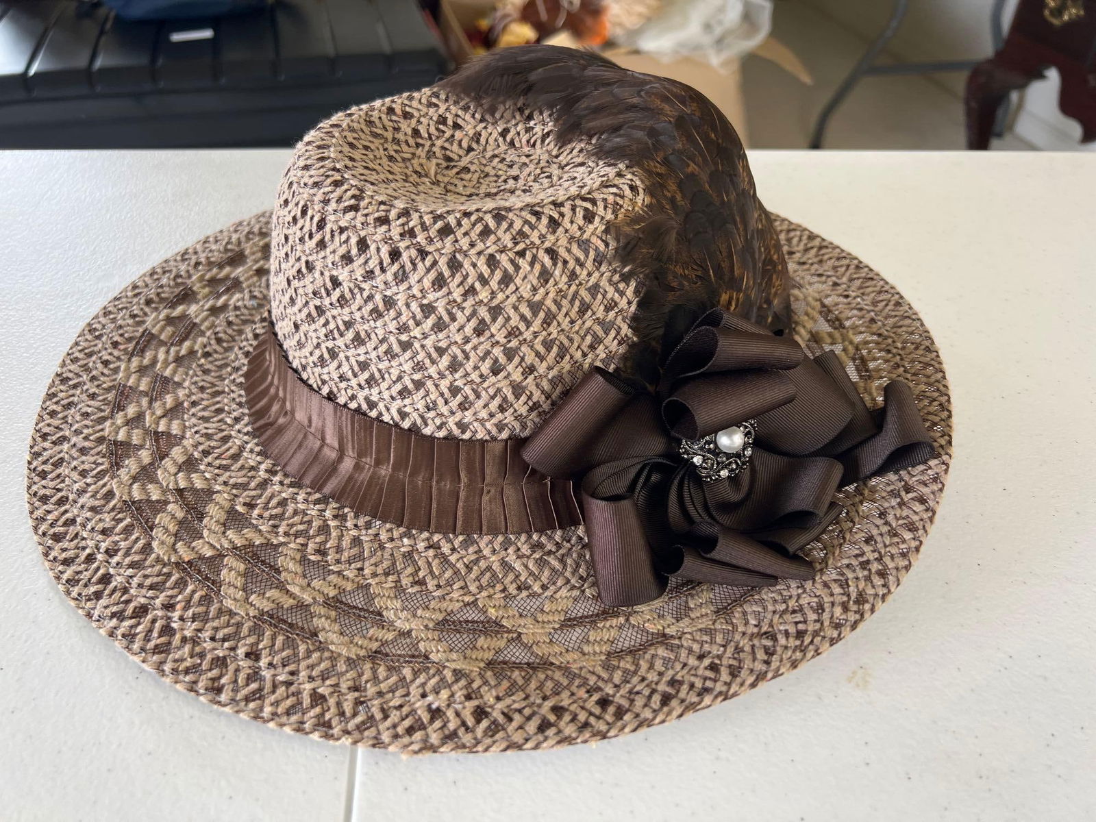 Vintage Ms. Purdy Brown Feather Hat (1 of 6)