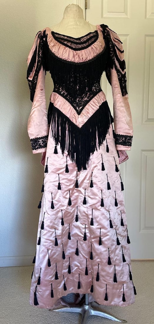 Fringe Decorated Pink Satin Victorian Style Costume Dress (1 of 20)