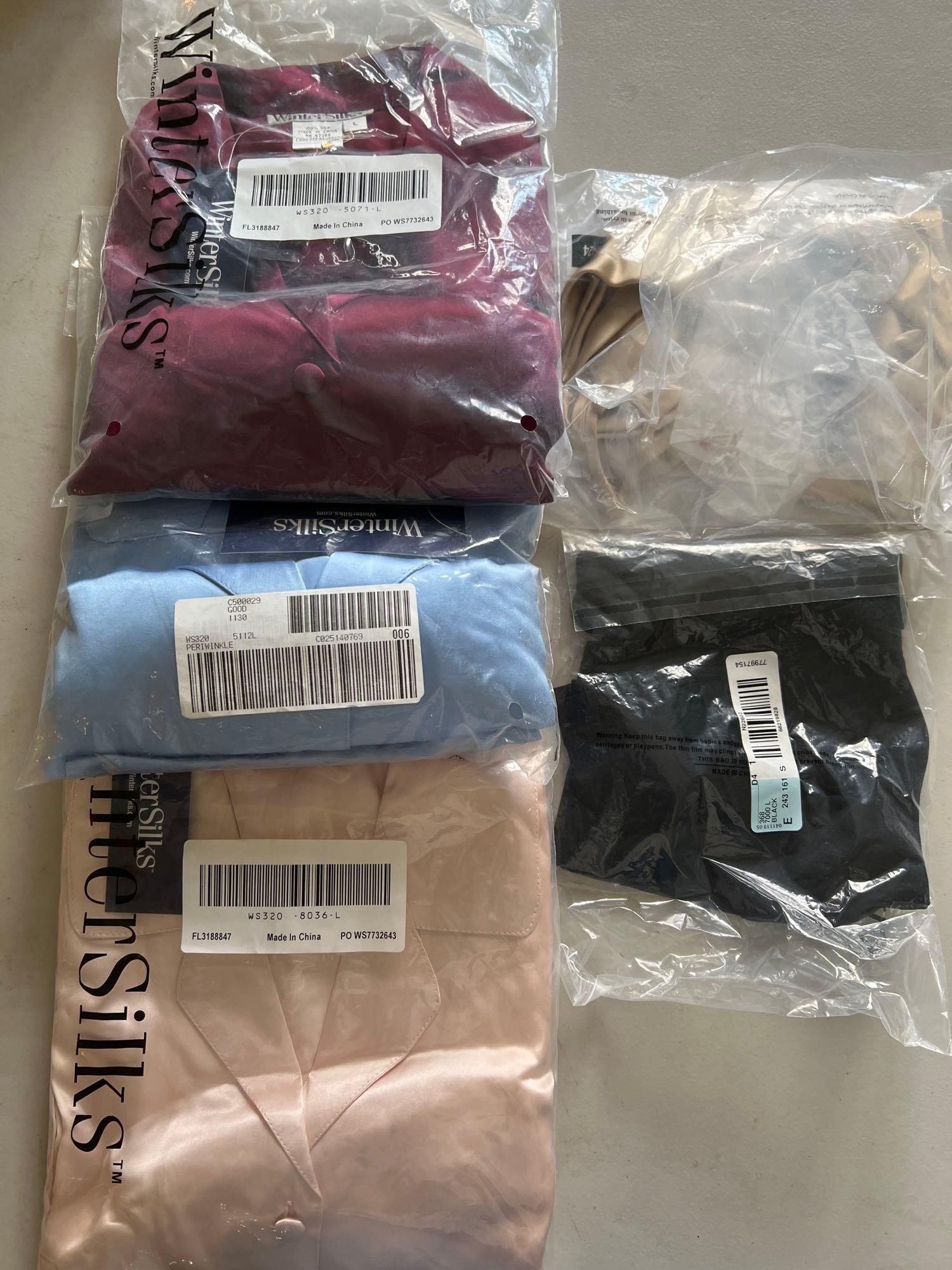 Silk Pajama Sets, New In Packaging: Silk pajama sets, new in packaging. Size large.