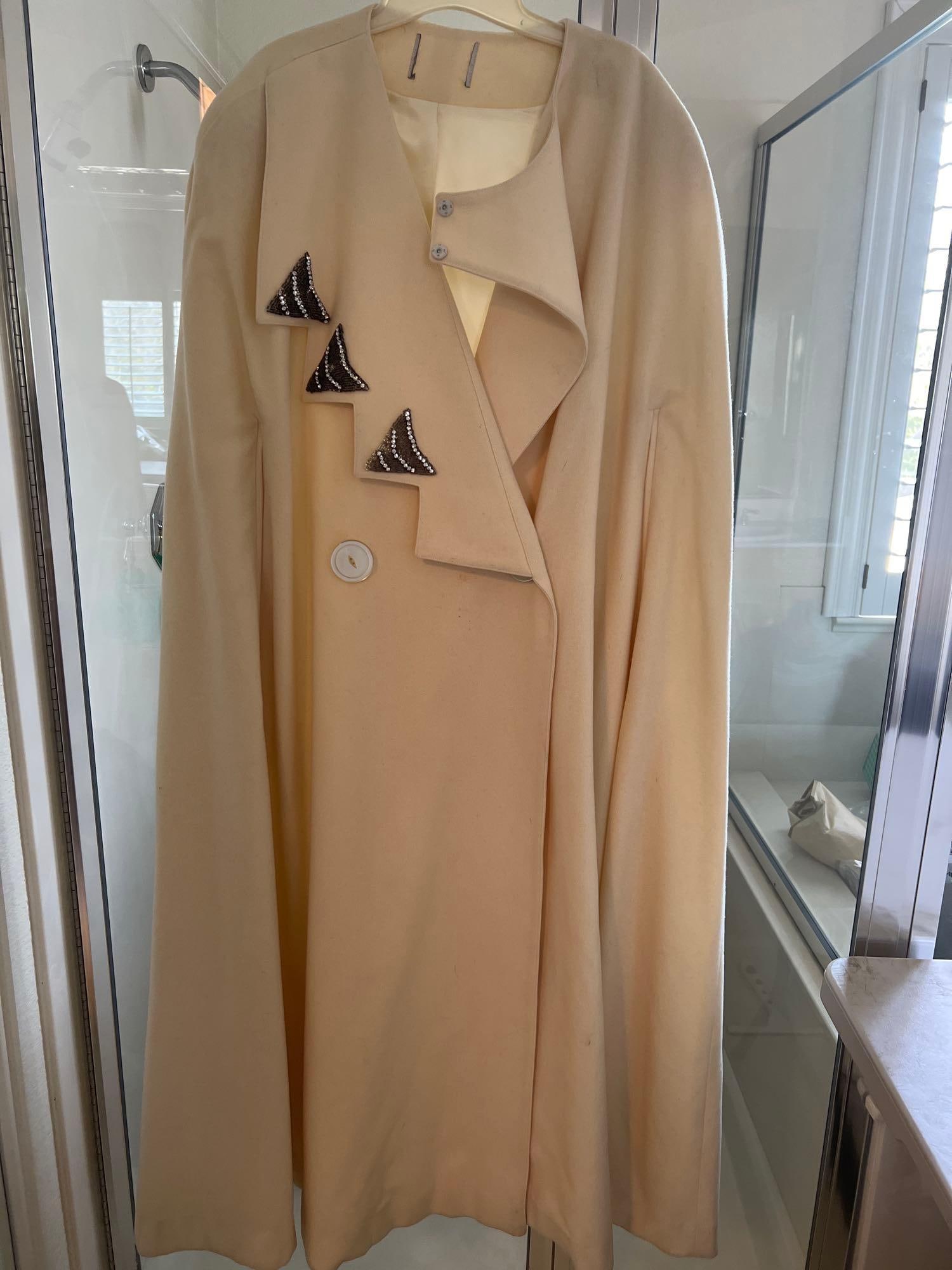 Vintage White Full Length Evening Cape With Beaded Embellishments (1 of 3)