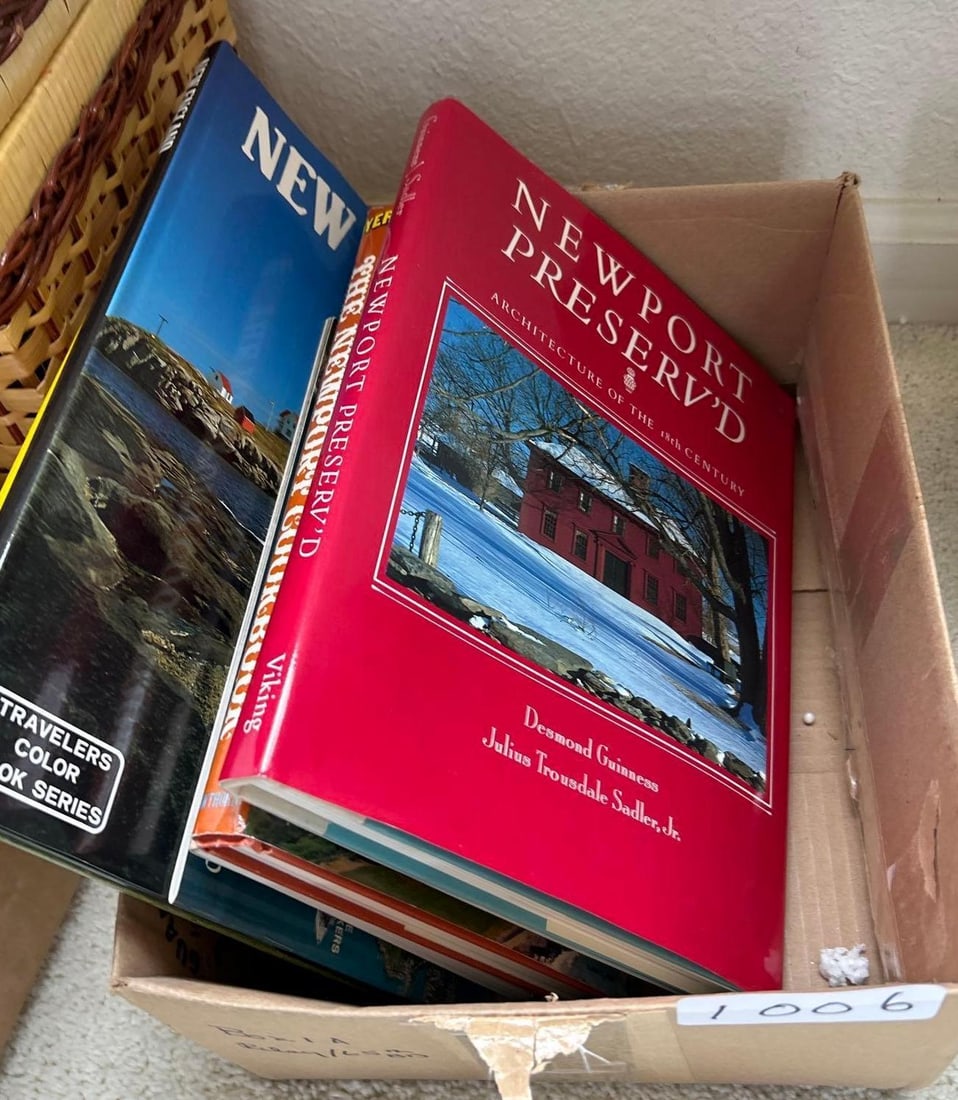 Box Of Vintage Books On New England: Box of vintage books on New England.