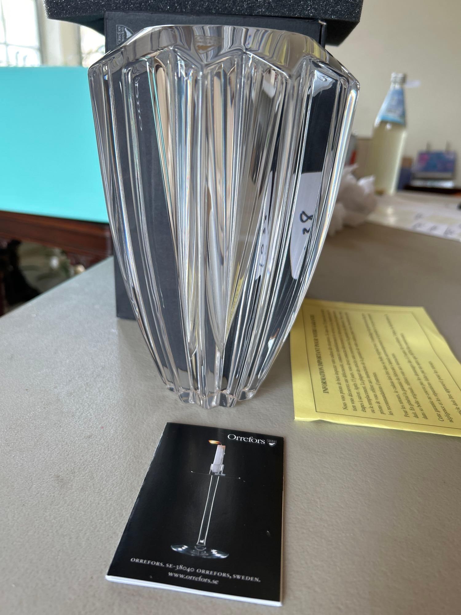 Vintage Crystal Orrefors Hand Signed Crystal Vase With Box: Vintage crystal Orrefors Hand signed crystal vase with box.