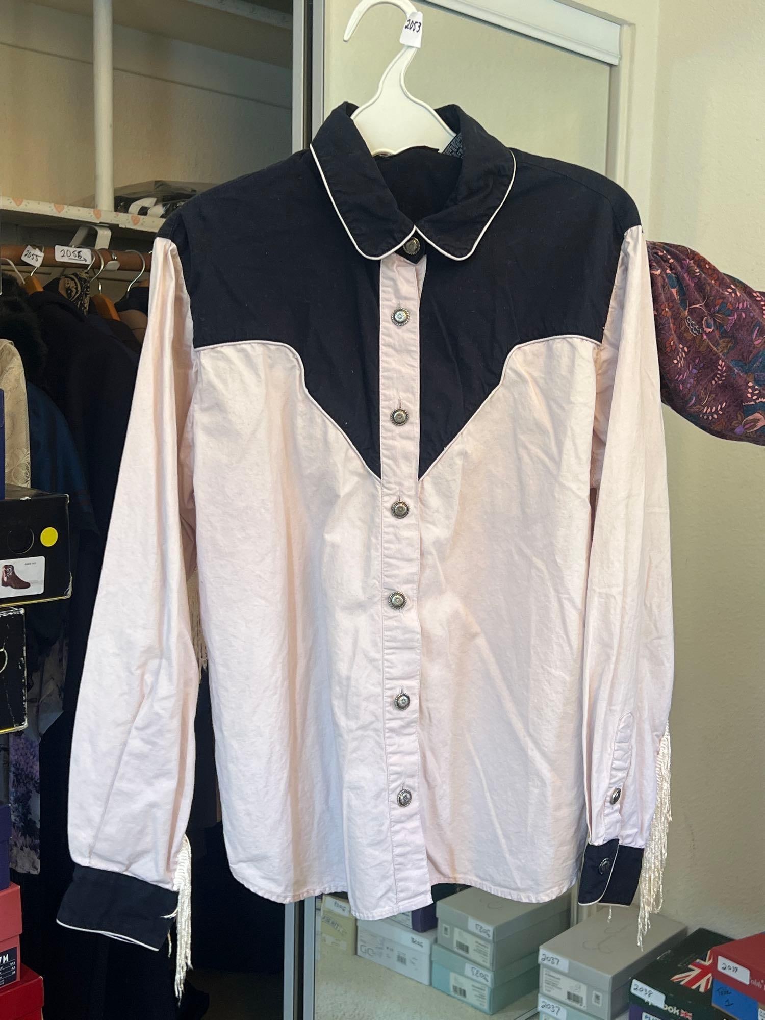 Lady's Vintage Fringed Cotton Western Shirt: Lady's vintage fringed cotton western shirt. Marked size medium.