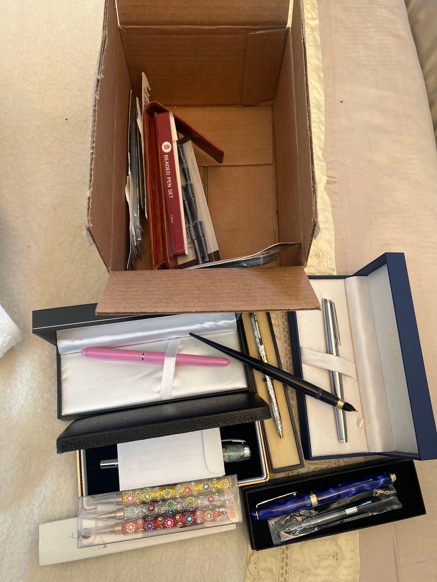 Grouping Of Fancy Writing Pens, And Refills Including Waterman, And Gold Nib Fountain Pen (1 of 6)