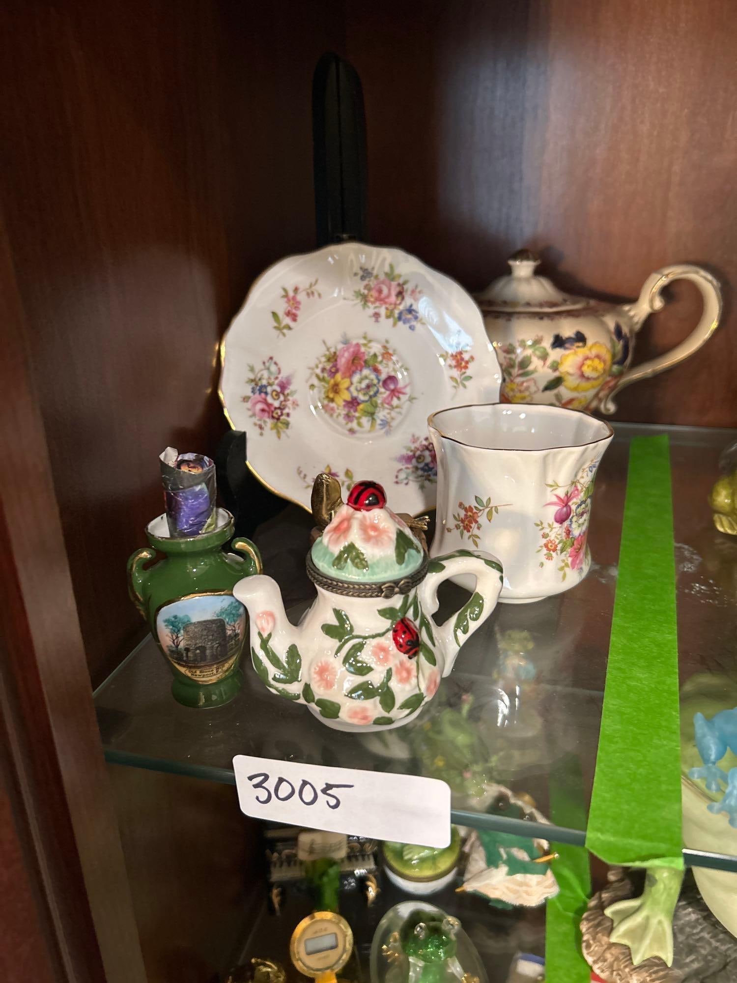 Hammersley Bone China Teacup And Saucer, Arthur Wood Teapot, And Decorative Items: Hammersley Bone china teacup and saucer, Arthur Wood Teapot, and decorative items.