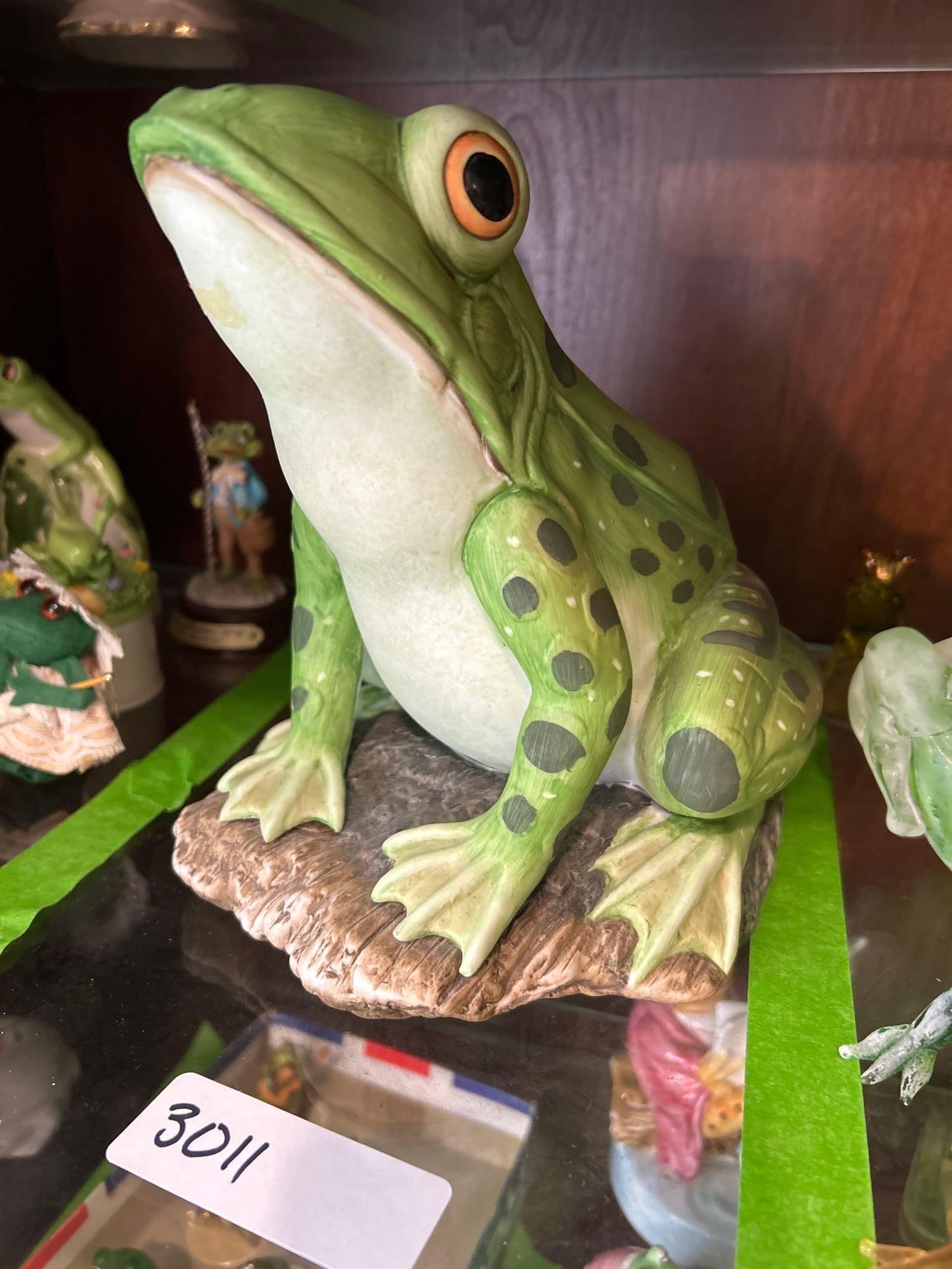 Hand Painted German Porcelain Frog Figure: Hand painted German porcelain frog figure. Marked "Germany." Approximately 7.75H x 7.5W in.