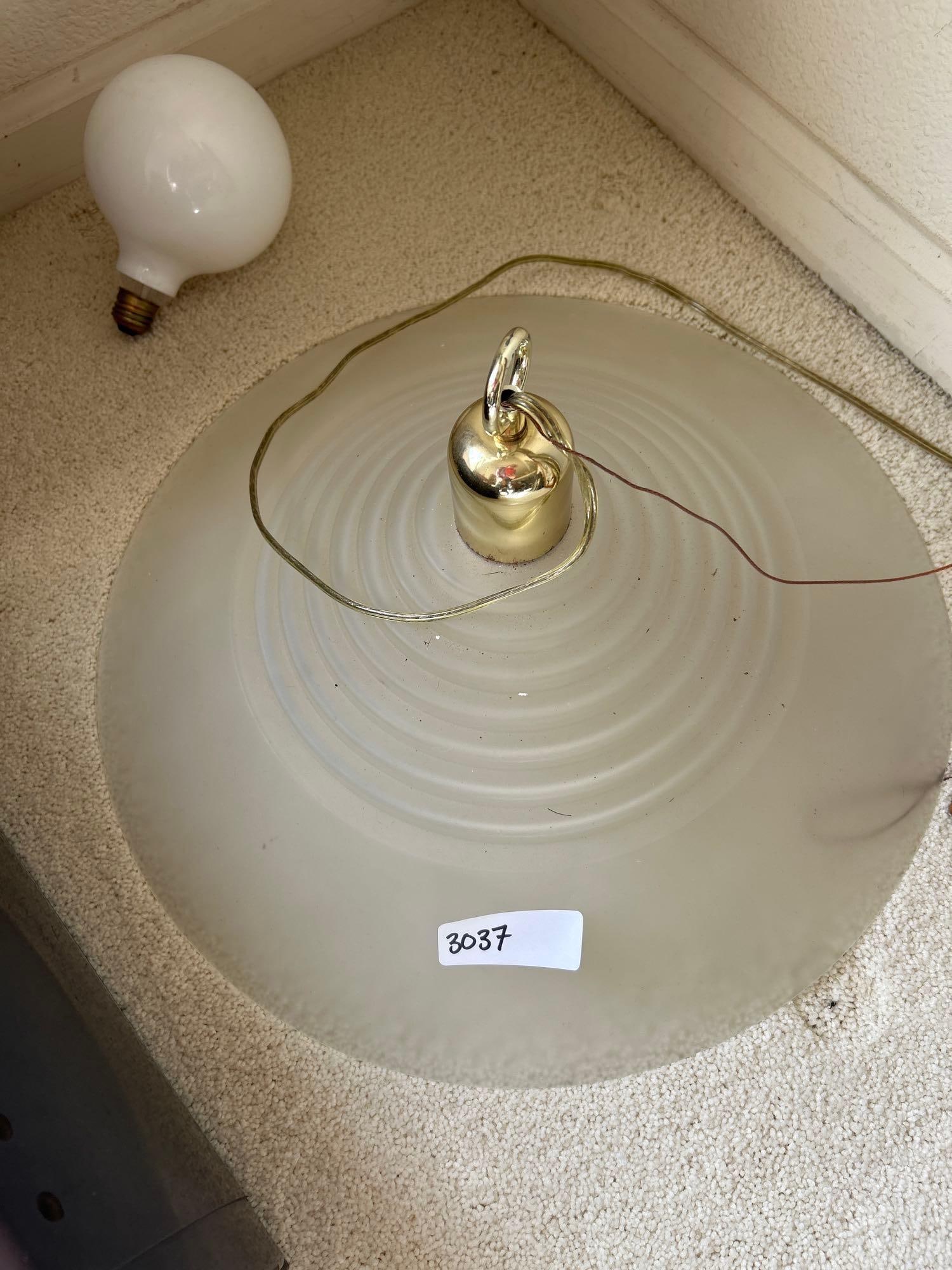 Frosted Glass Pendant Lamp: Frosted glass pendant lamp. Approximately 18.75in diameter.