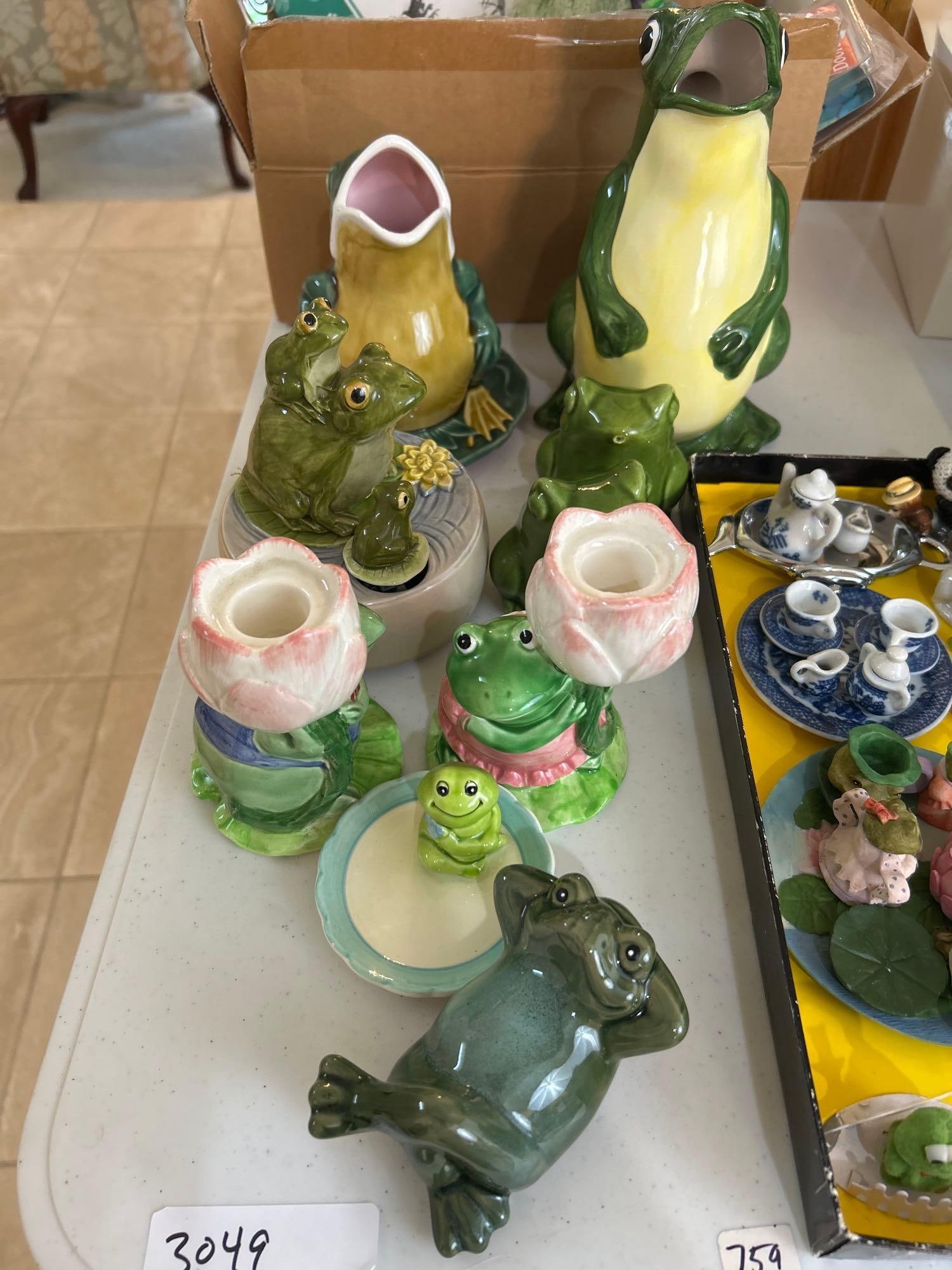 Grouping Of Frog Pictures, Salt And Pepper Shakers Music Box, Candleholders Doorbell, And Much More: Grouping of frog pictures, salt and pepper shakers music box, candleholders doorbell, and much more.