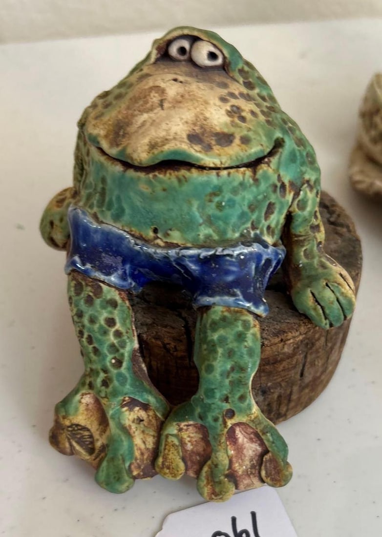 Wild Earth Pottery & Cork Frog Figure: Wild earth pottery & cork frog figure.