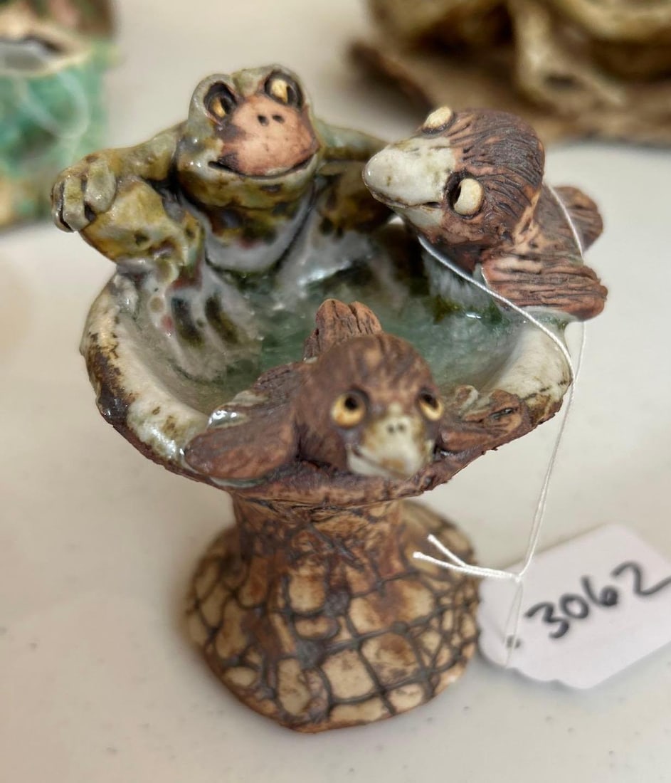 Wild Earth Pottery Figure, Frog In Birdbath (1 of 4)