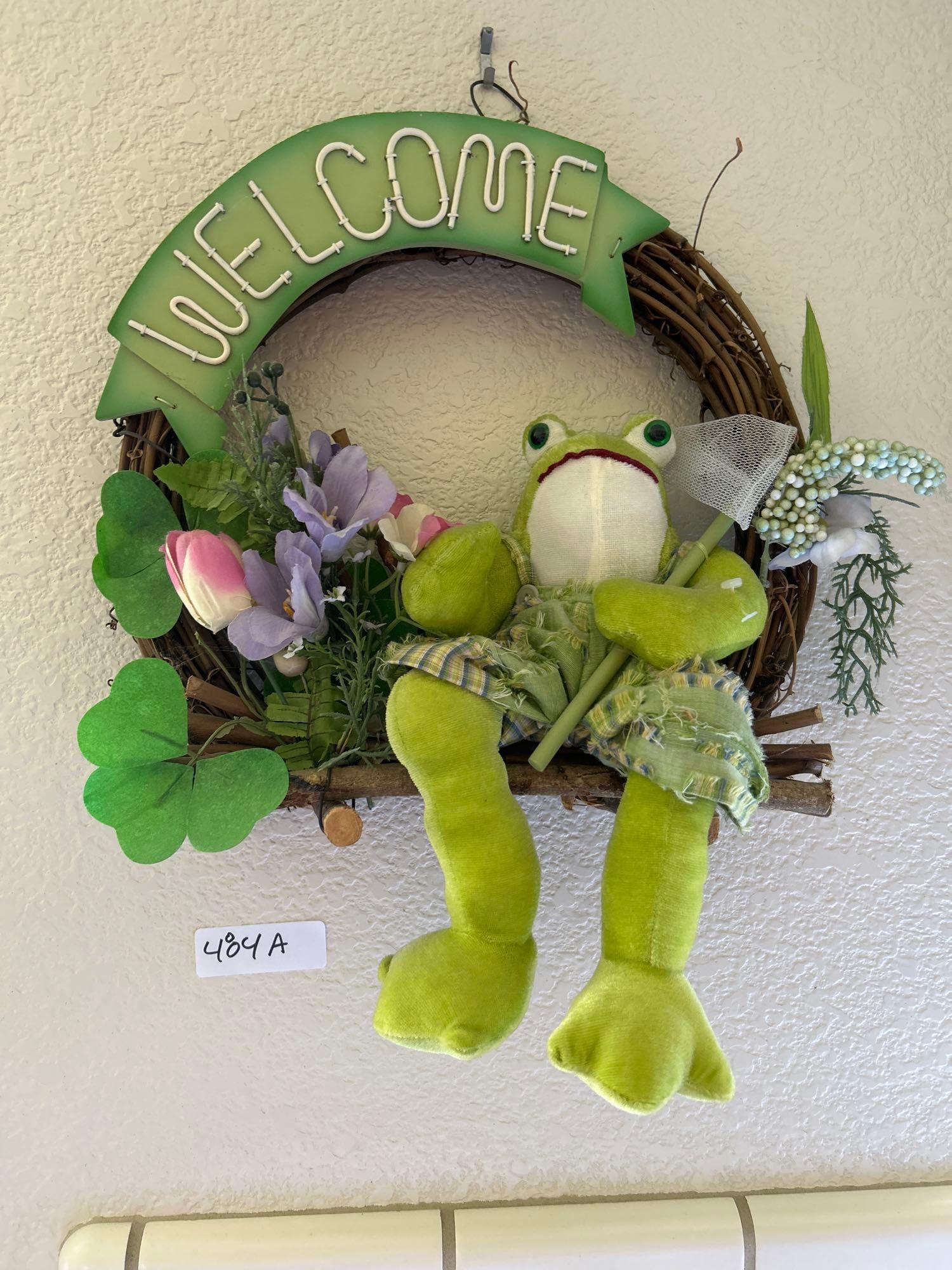 Frog Themed Welcome Wreath: Frog themed welcome wreath.
