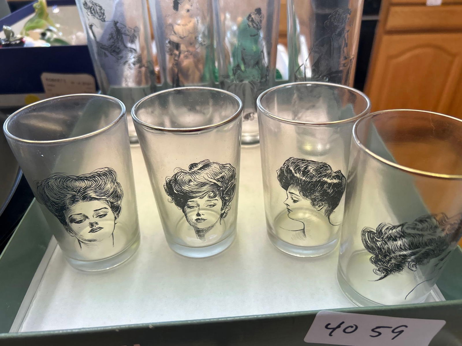 Gibson Girl Drinking Glasses: Gibson Girl drinking glasses.