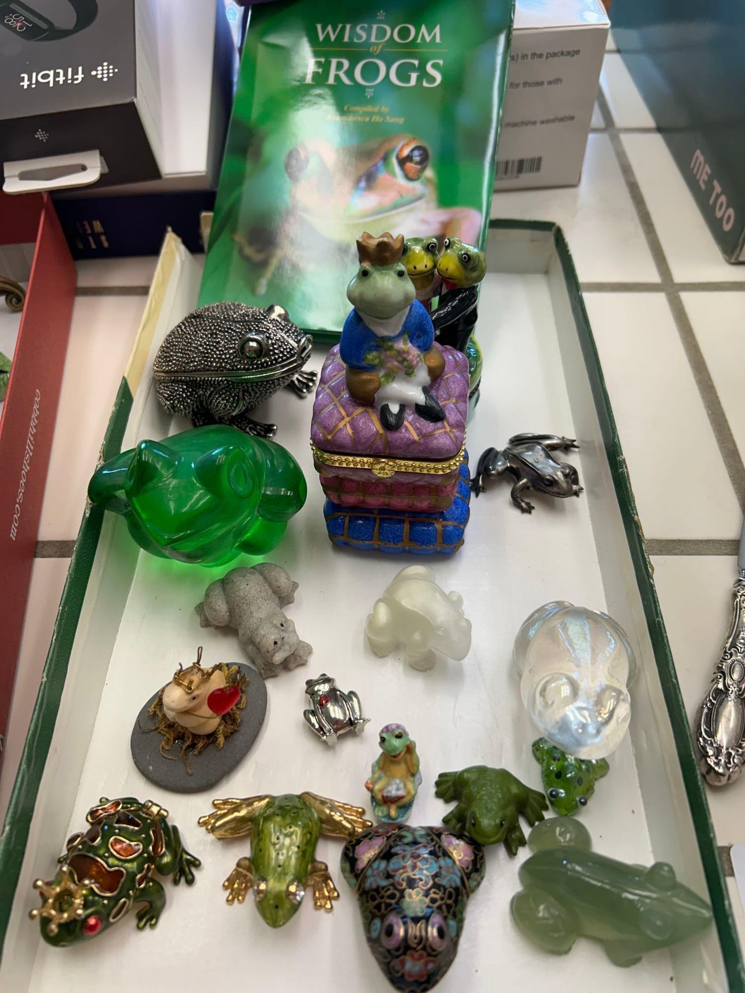 Enamel, Pottery, Hardstone, And Other Miniature Frog Figures: Enamel, pottery, hardstone, and other miniature frog figures.