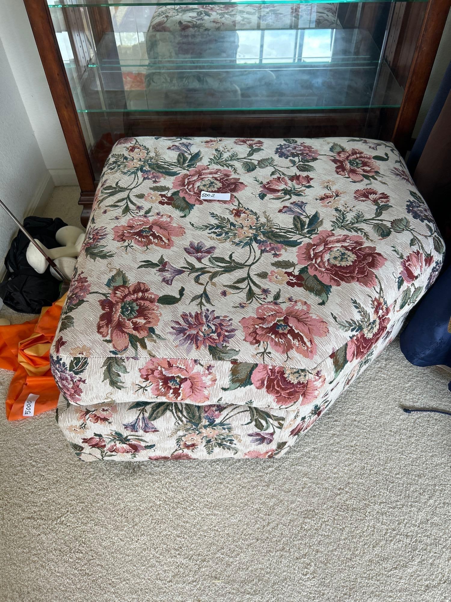 Floral Upholstered Ottoman (1 of 1)