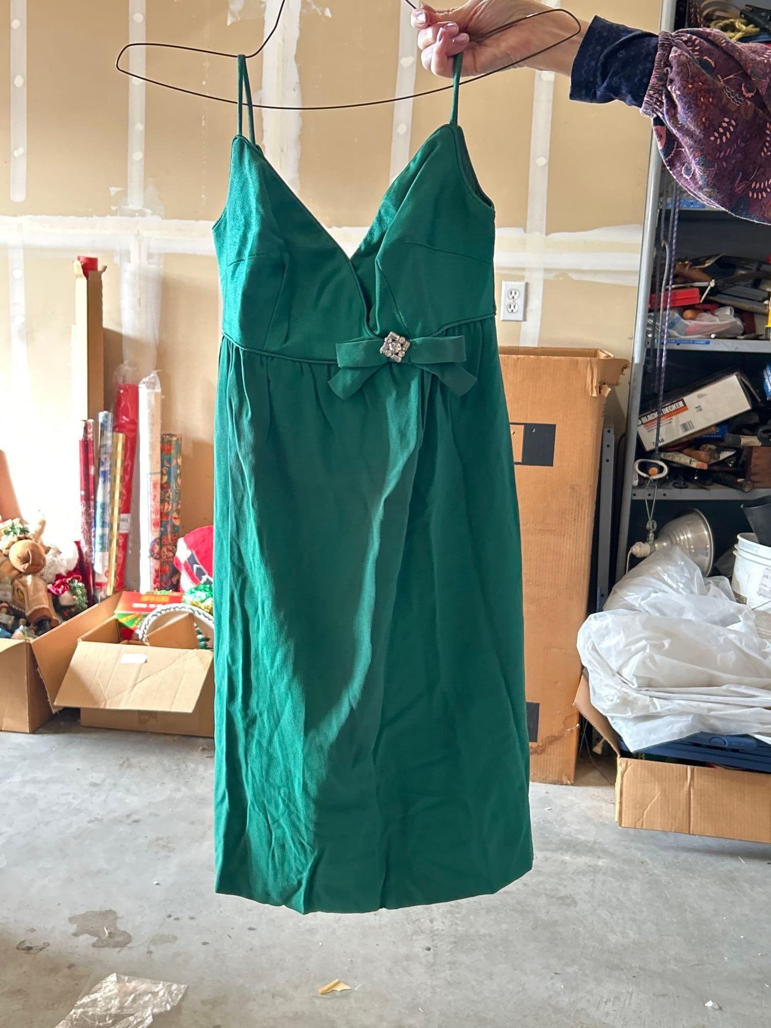 1960s Emerald Green Party Dress: 1960s emerald green party dress. Approximate size extra small.