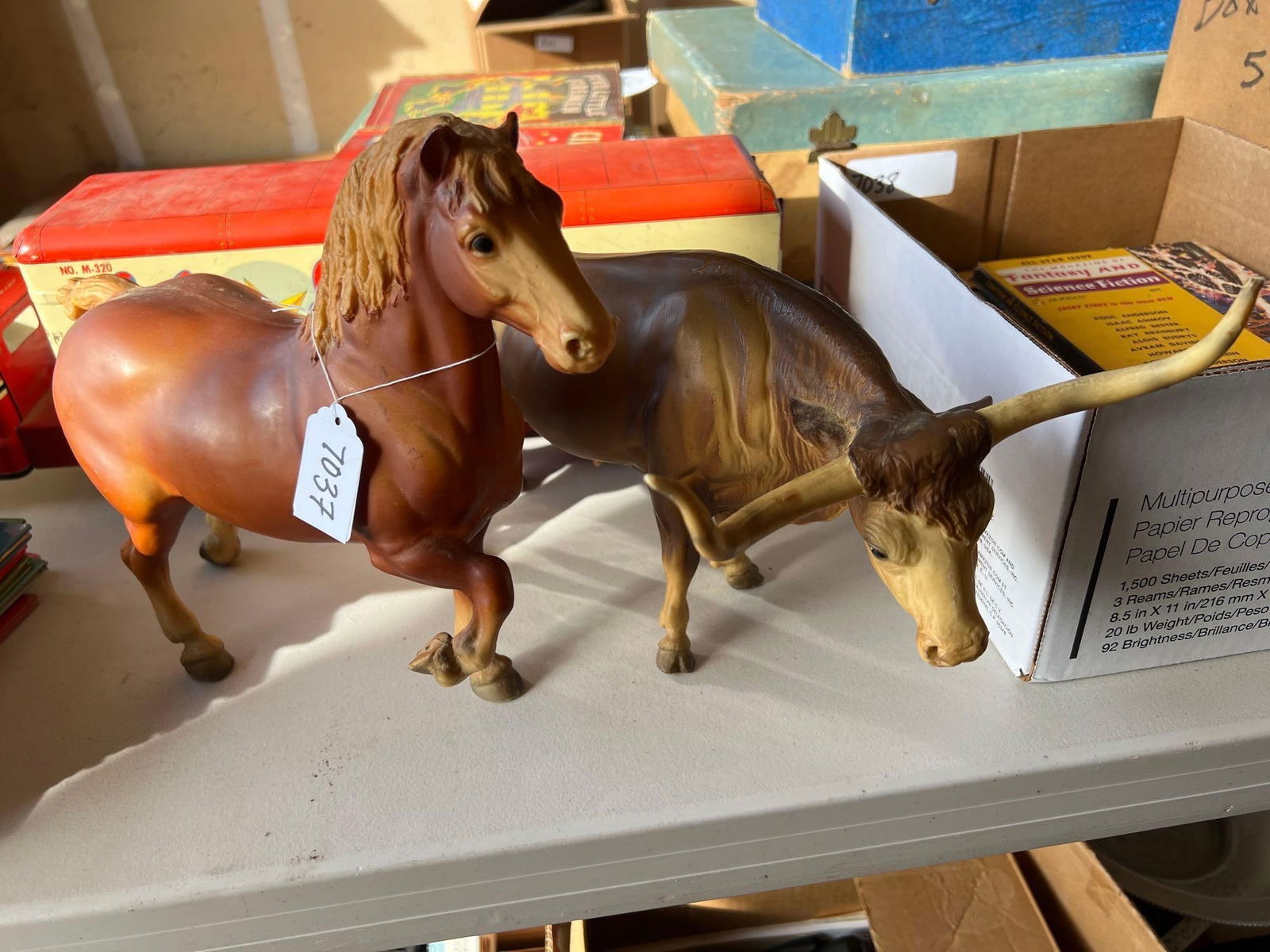 Breyer Draft Horse & Texas Longhorn Bull: Breyer draft horse & Texas longhorn bull. Horse approximately 9.5L x 9.5H in.