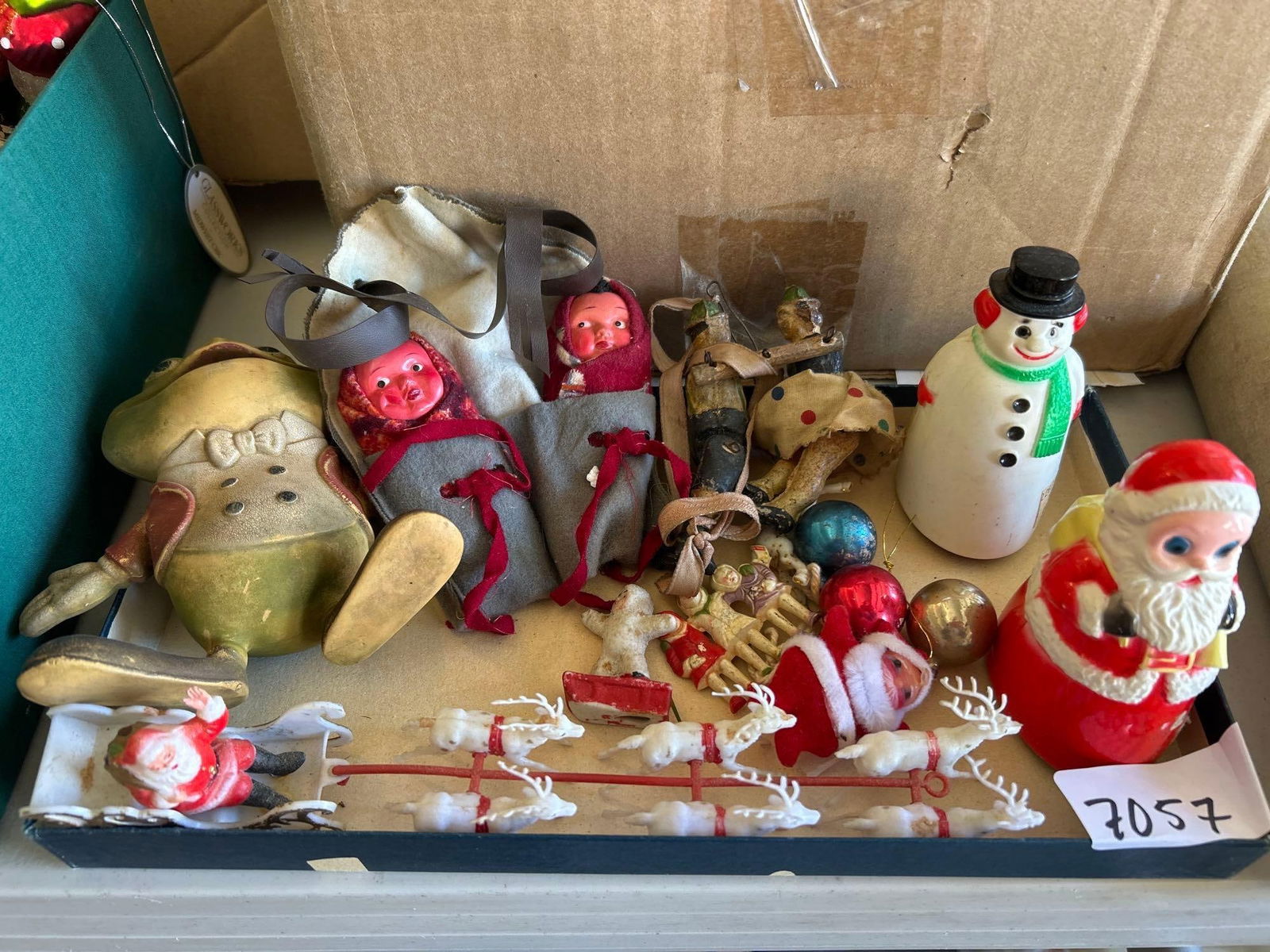 Vintage Toys & Christmas Decor: Vintage toys & Christmas decor. Includes Porcelain snow baby.