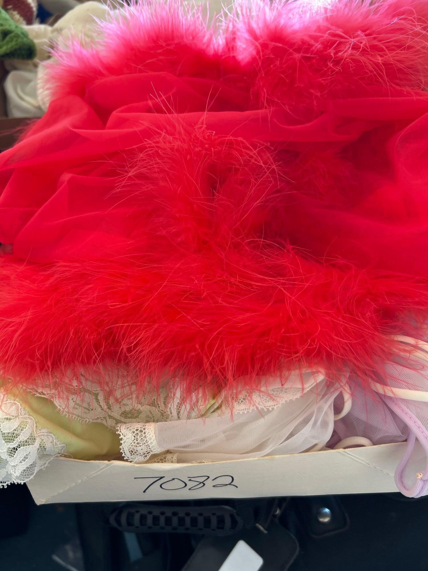 Vintage Slips & Negligees: Vintage slips & negligees, Including Pink feather trimmed set, Fredrick's of Hollywood. Approximate size small.