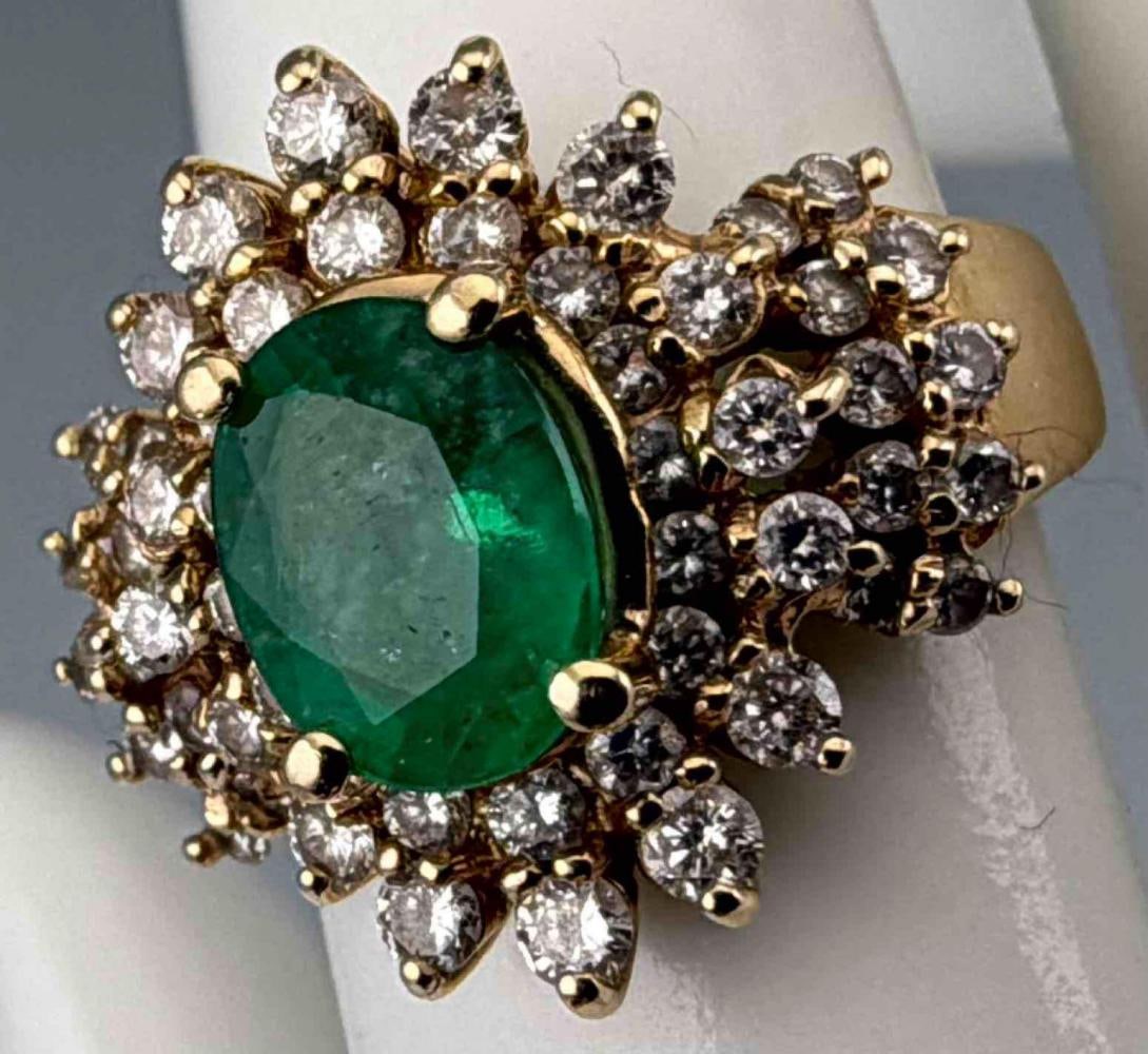 14K Emerald Diamond Ring - 2