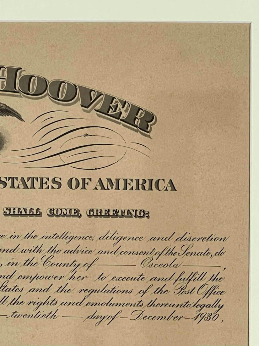 President Herbert Hoover Signed Postmaster Appointment Document - 5
