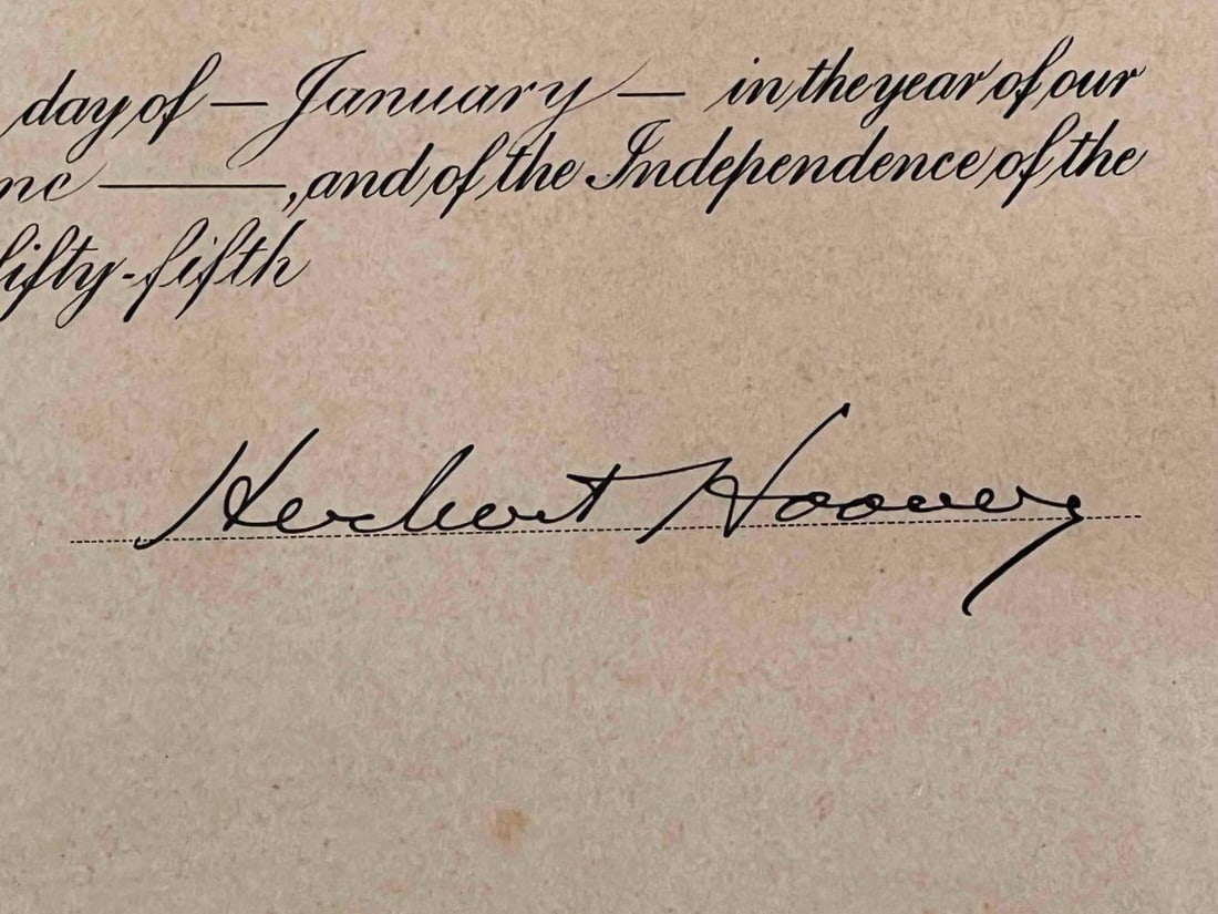 President Herbert Hoover Signed Postmaster Appointment Document - 8