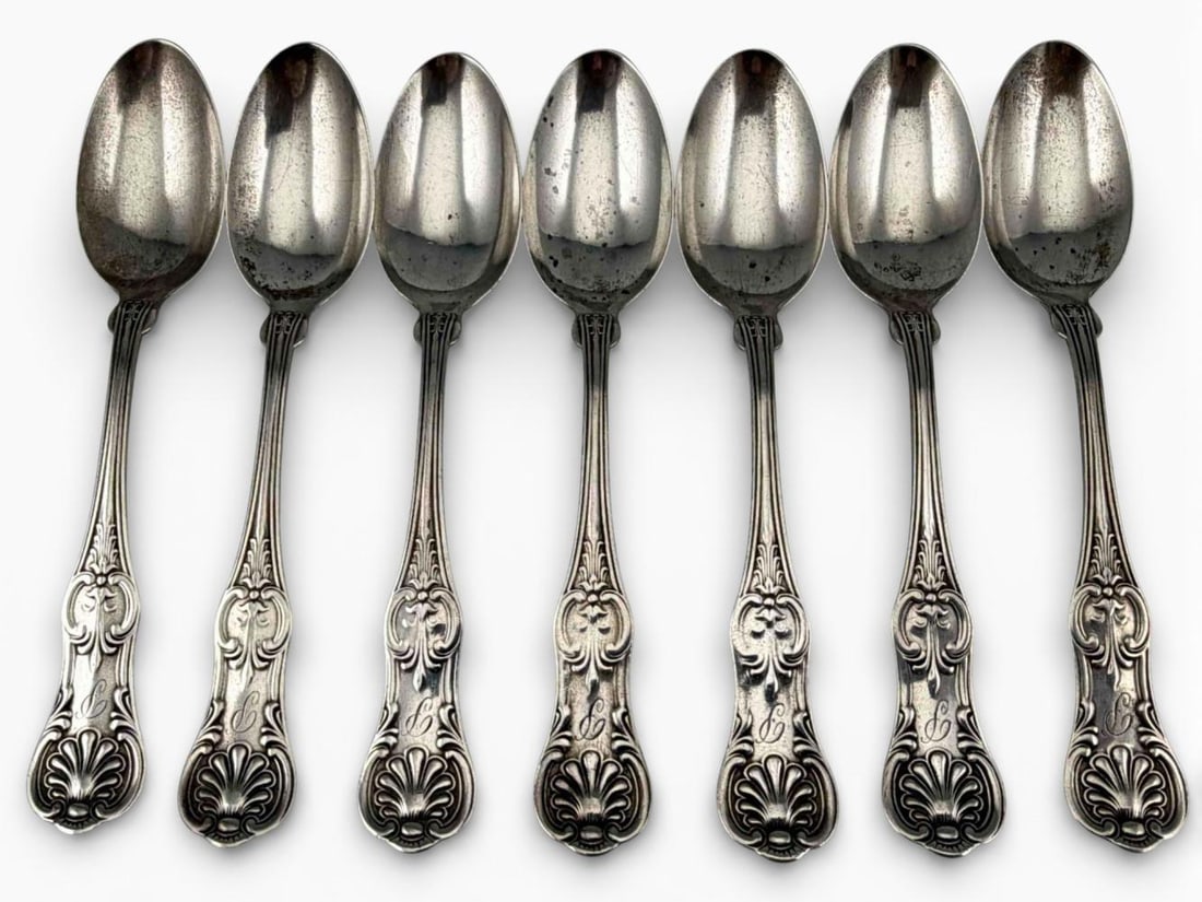 Seven Sterling Silver Teaspoons, Shell Pattern - 2