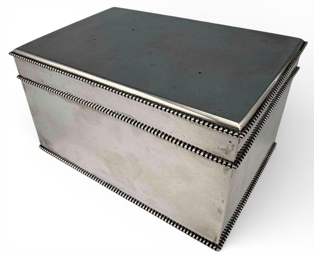 Silver Box With Beaded Detail, Amsterdam: Silver Box With Beaded Detail, Amsterdam, 541.5g. Marked for Amsterdam, maker's mark "B:N." Date letter cursive "C" believed to correspond to 1810. Approximately 5.875L x 4.0W x 3.25H in. ALL CREDIT C