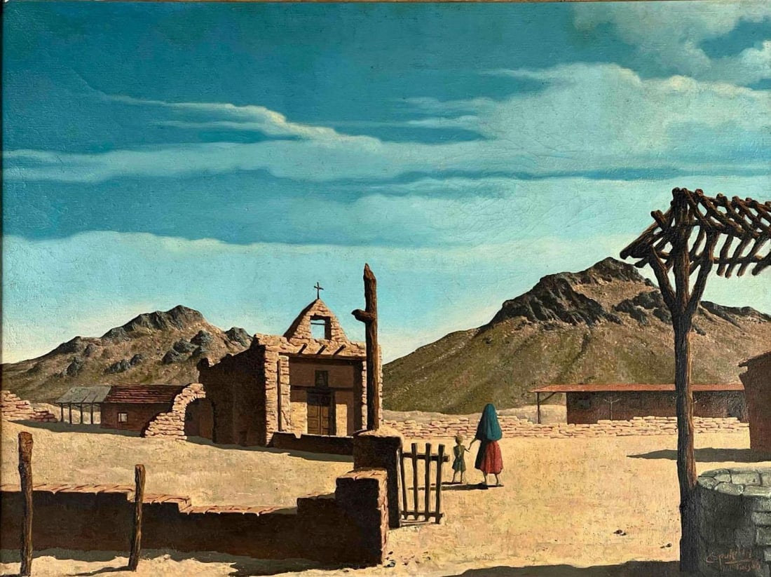 Jose Manuel Capuletti (Spanish, 1925-1978), Old Tucson, Oil On Canvas: Jose Manuel Capuletti (Spanish, 1925-1978), Old Tucson, Oil On Canvas. Signed and titled lower right. Label from Hammer Galleries, New York, attached to verso. As framed approximately 30.875W x 24.875