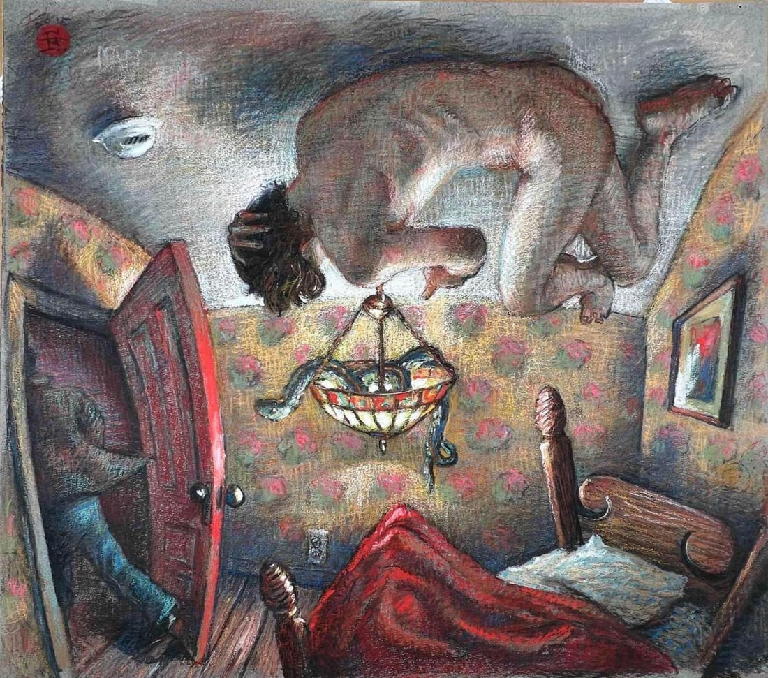Philip Gladstone (American, b. 1963), Where There's Fire There's Smoke, Pastel On Paper: Philip Gladstone (American, b. 1963), Where There's Fire There's Smoke (The Long Day's Night), Pastel On Paper. Signed, titled, and dated 2015 on verso. Dated with artist's monogram upper right. Appro
