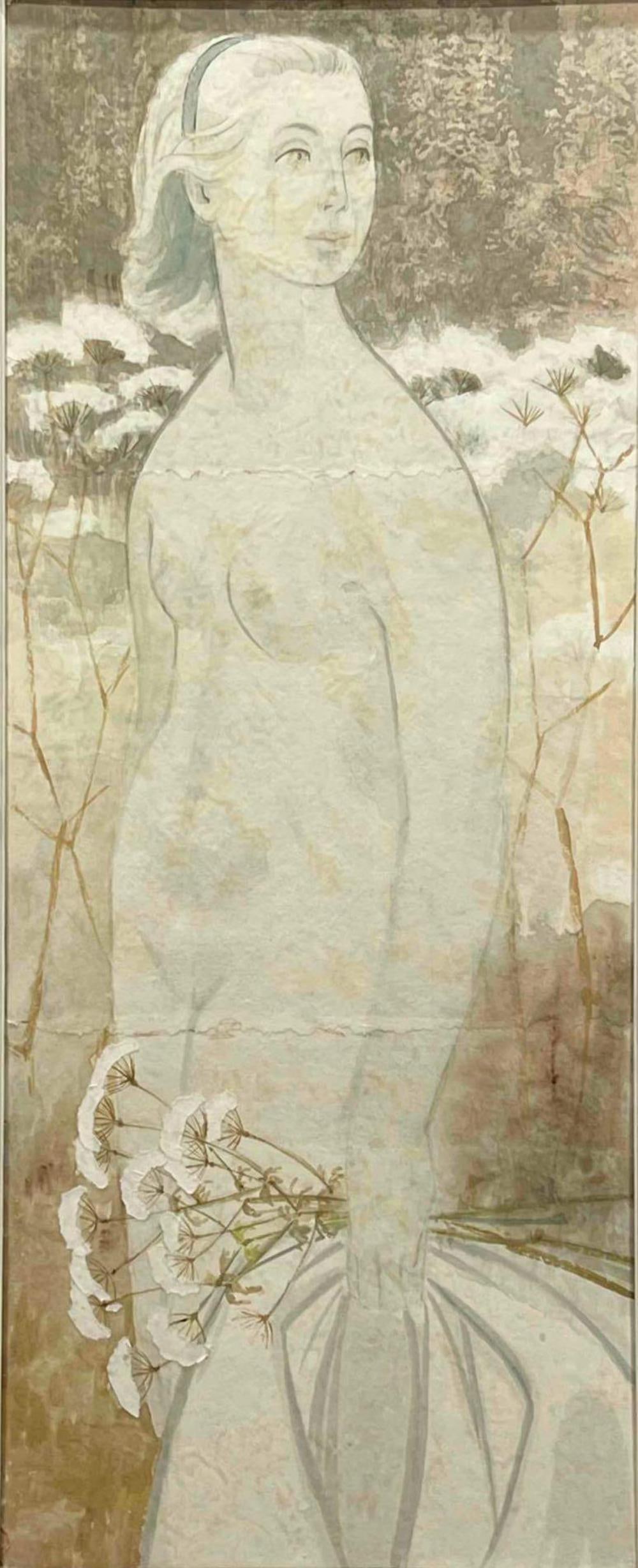 Shi Pratini (California, 1926-2007), Nude In Garden, Gouache On Paper, Mounted To Board: Shi (Shirley) Pratini (California, 1926-2007), Nude In Garden, Gouache On Paper, Mounted To Board. Shirley Pratini was an American painter and designer who studied at the Chouinard Art Institute, the