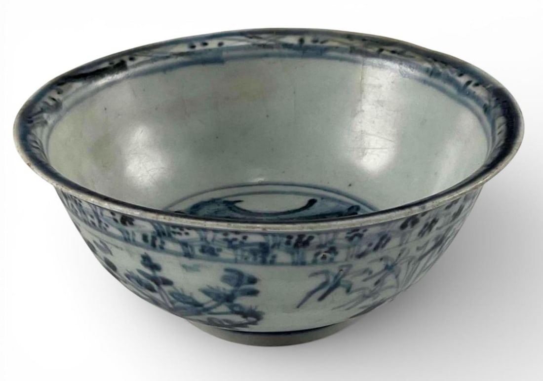 Chinese Export Blue And White Porcelain Bowl, Qing Dynasty: Chinese Export Blue And White Porcelain Bowl, Qing Dynasty. Philippines price label affixed to underside Marked "BLU 681 P4,500.00." Approximately 6.0W x 2.5H in. Provenance: From the private collecti