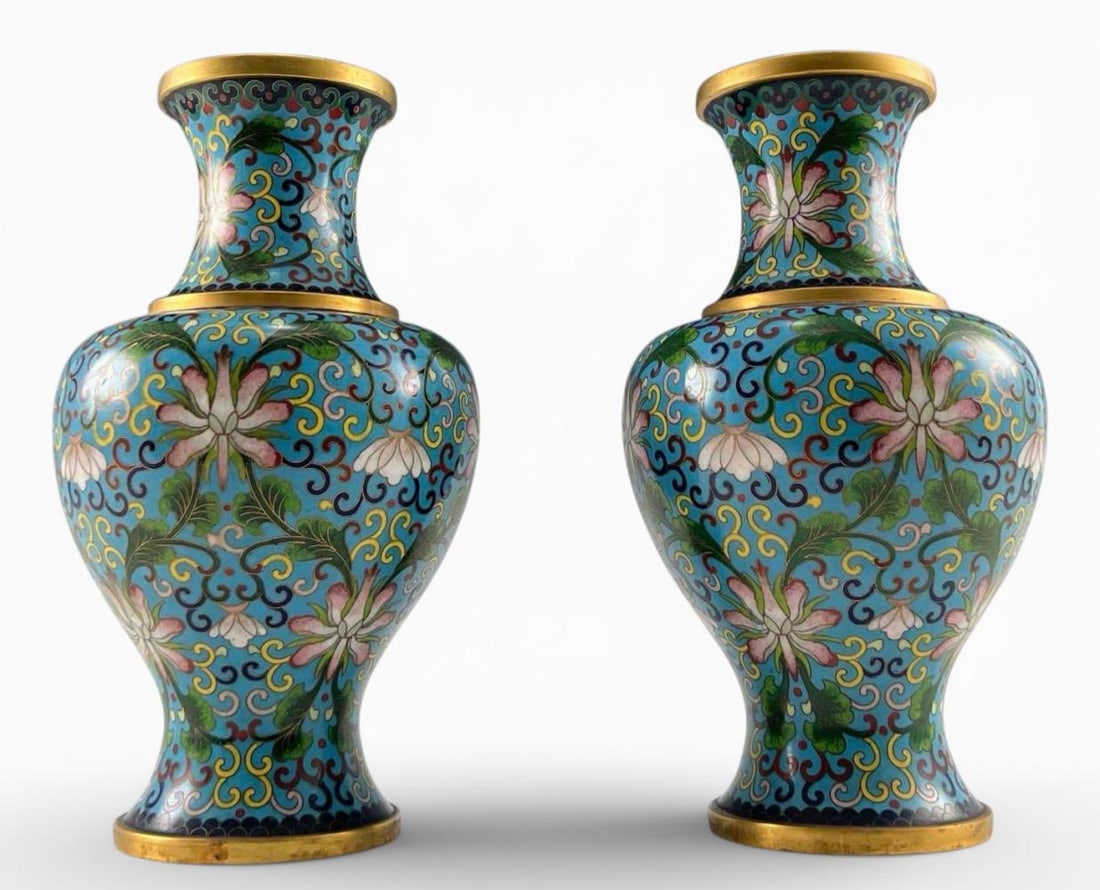 Pair Of Chinese Cloisonne Enamel Vases (1 of 9)