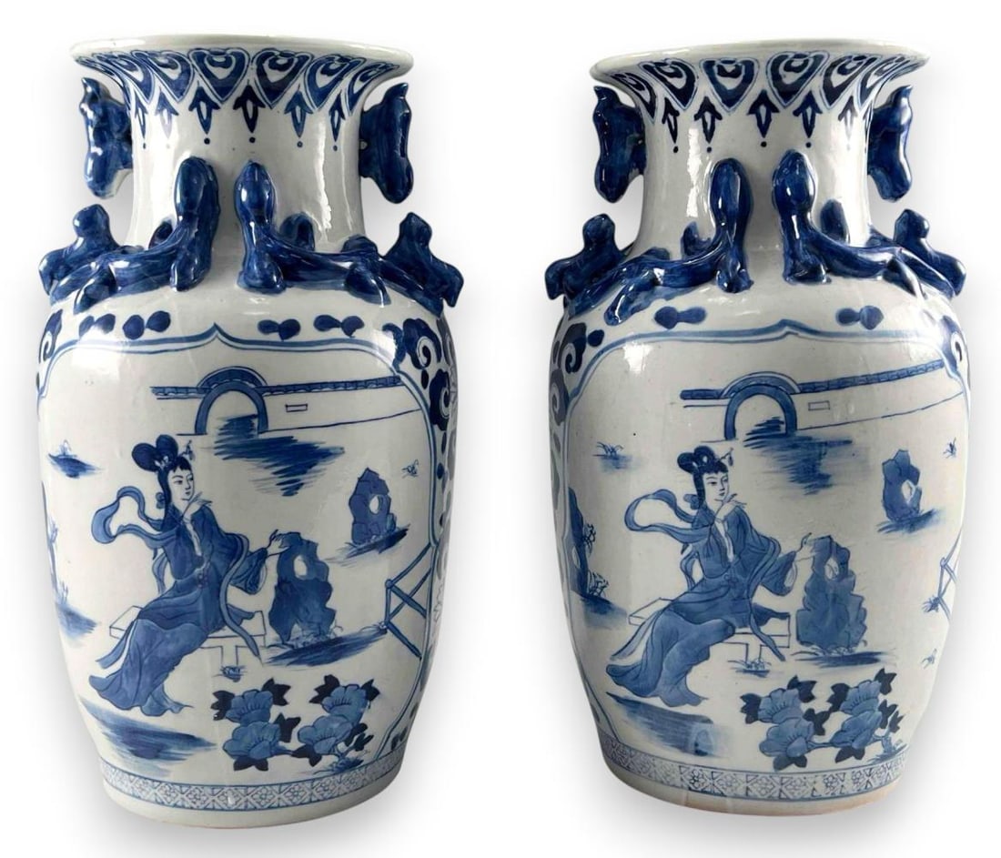 Pair Of Large Chinese Blue & White Porcelain Vases, Kangxi Four-Character Mark (1 of 14)