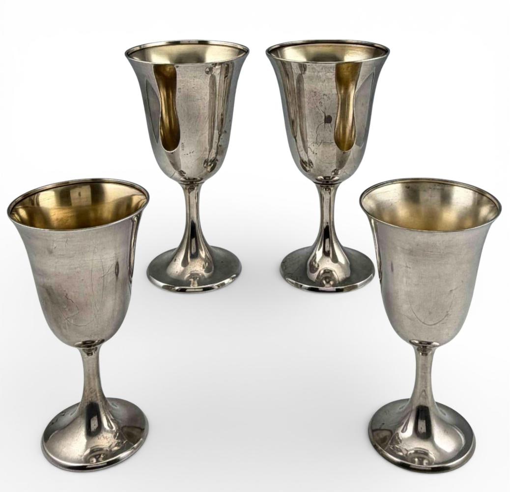 Set Of Four Gorham Sterling Silver Goblets: Set Of Four Gorham Sterling Silver Goblets, 564.6g. Marked "Gorham Sterling A1693." Approximately 6.5H x 3.375W in. ALL CREDIT CARDS WILL BE MANUALLY VERIFIED PRIOR TO SHIPMENT.