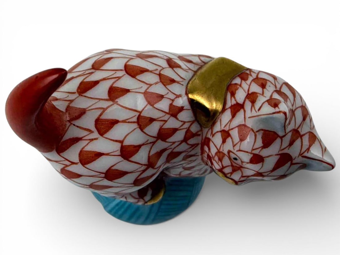 Herend Rust Fishnet Porcelain Kitten - 5