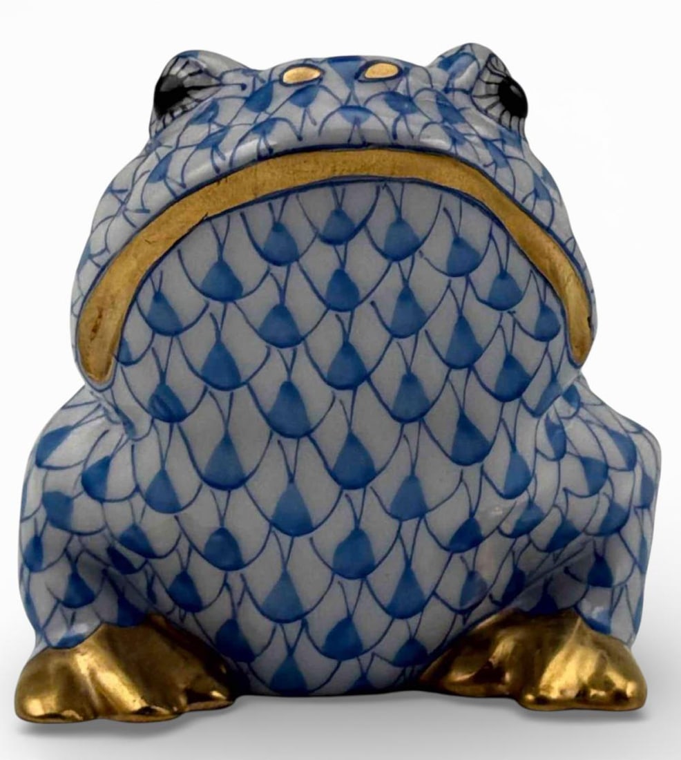 Herend Blue Fishnet Porcelain Toad - 2