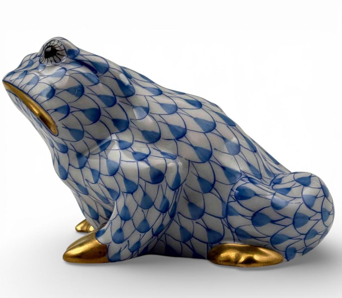 Herend Blue Fishnet Porcelain Toad - 3