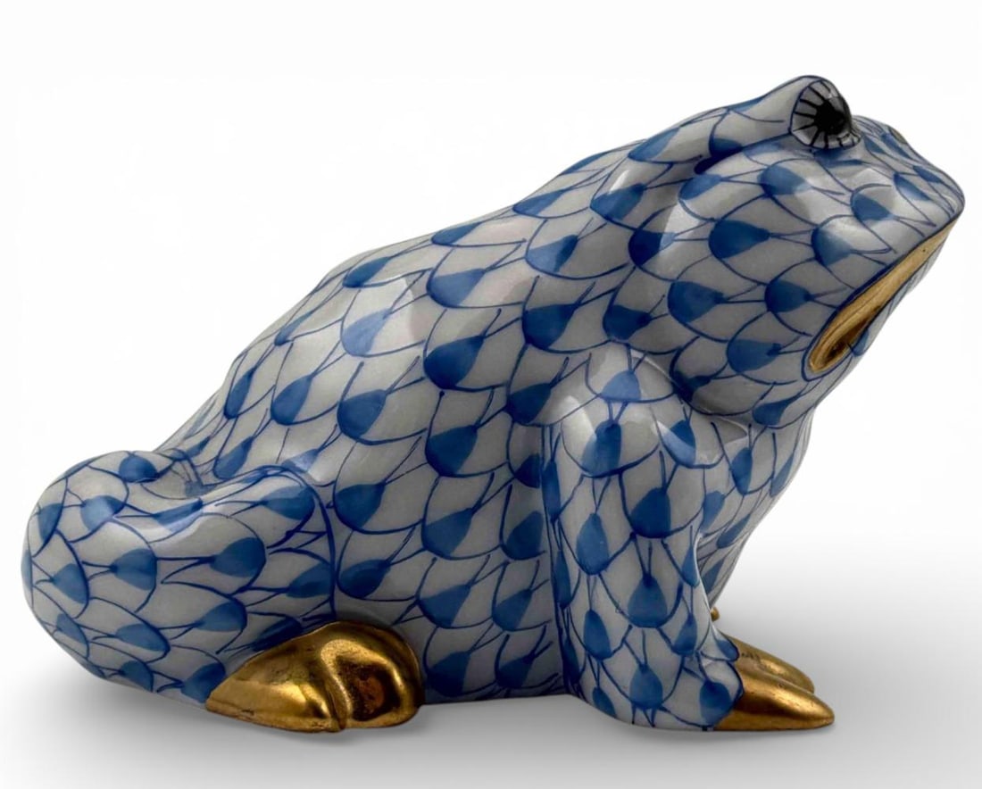 Herend Blue Fishnet Porcelain Toad - 5