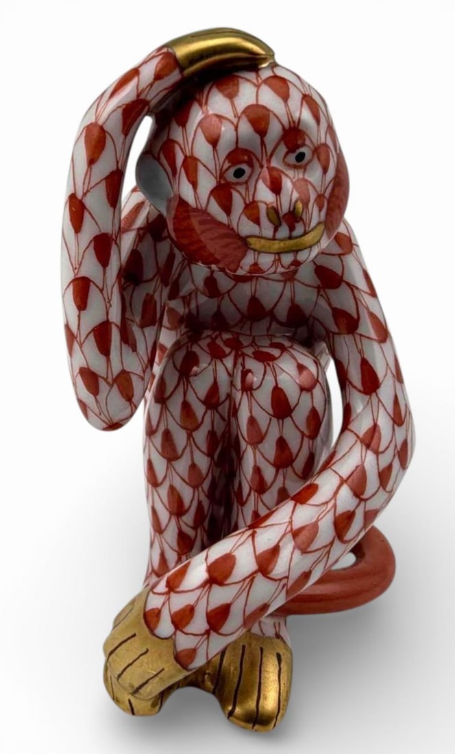 Herend Rust Fishnet Porcelain Monkey Figure - 2