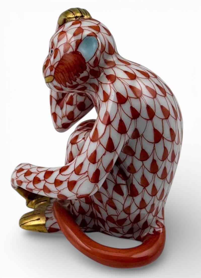 Herend Rust Fishnet Porcelain Monkey Figure - 3