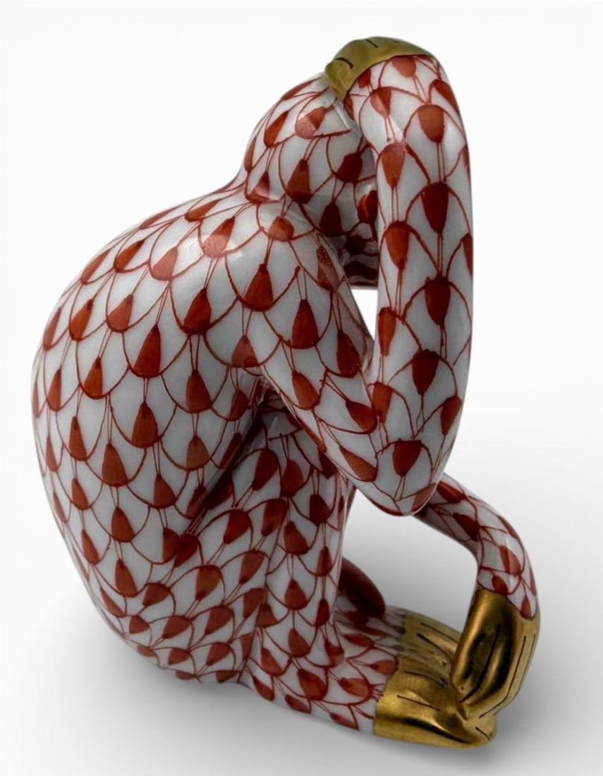 Herend Rust Fishnet Porcelain Monkey Figure - 5