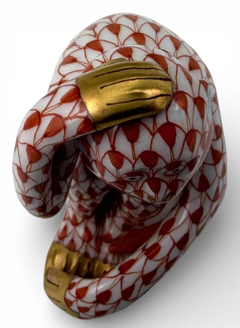 Herend Rust Fishnet Porcelain Monkey Figure - 6