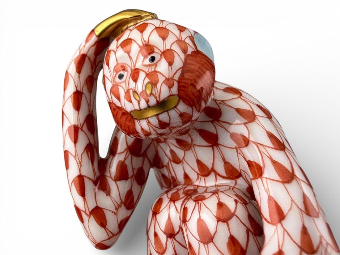 Herend Rust Fishnet Porcelain Monkey Figure - 8