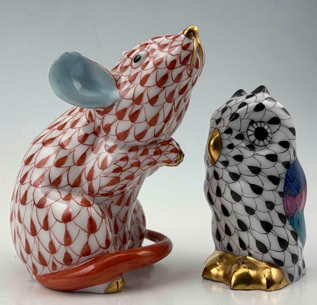 Herend Fishnet Porcelain Mouse & Owl Figures (1 of 8)