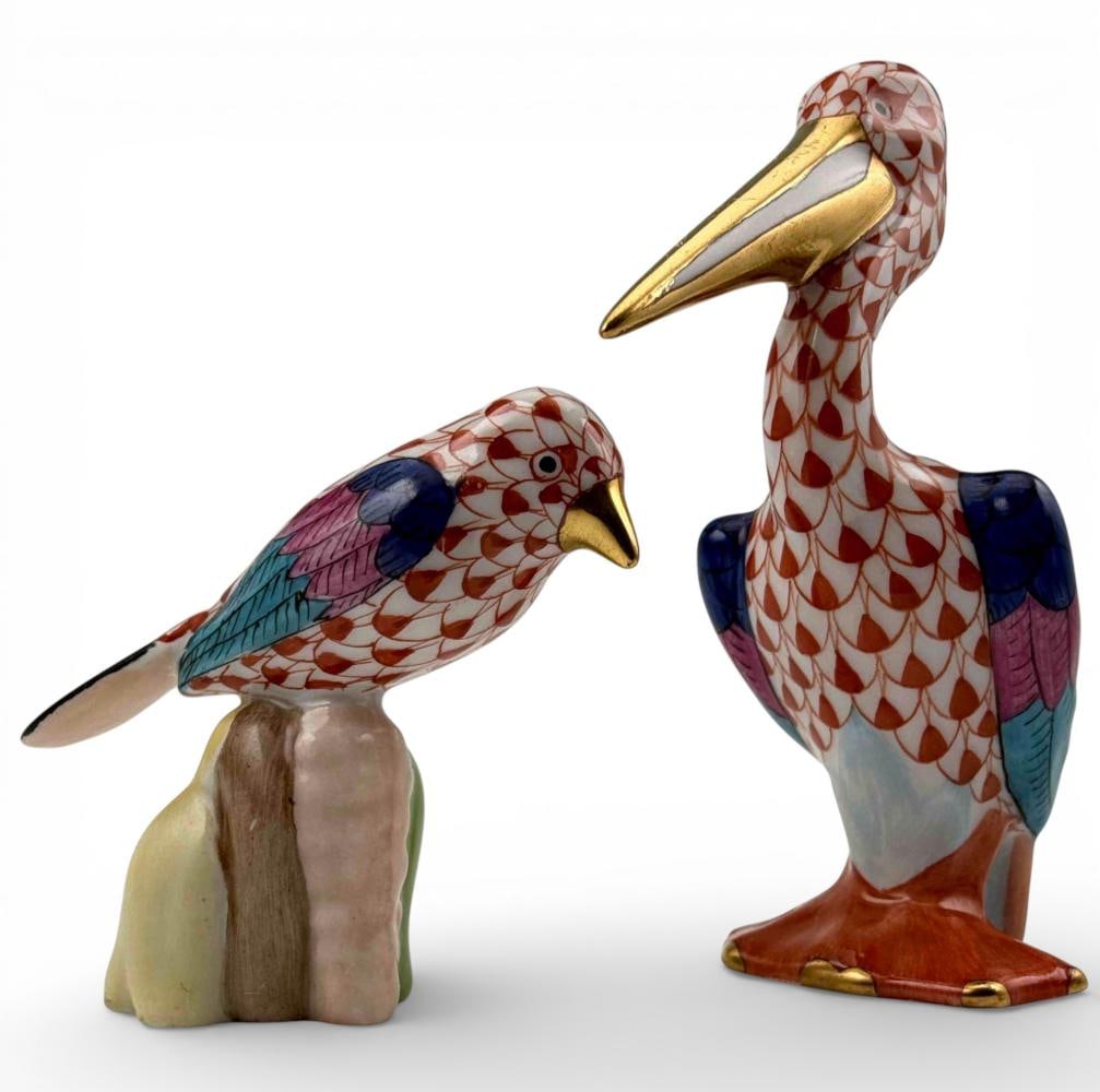 Herend Rust Fishnet Porcelain Pelican & Bird Figures (1 of 7)