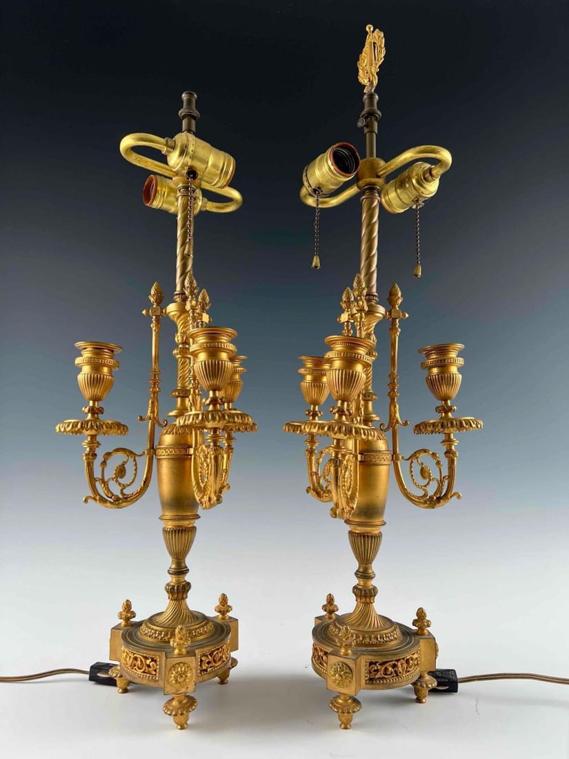 Pair Of 19th Century Neoclassical Gilt Bronze Candelabra, Converted To Table Lamps (1 of 14)