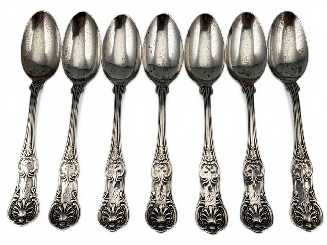 Seven Sterling Silver Teaspoons, Shell Pattern - 2